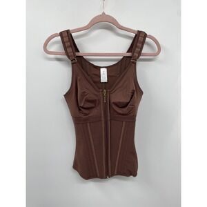 Shapshe Shapewear Women Small Brown Boned Latex Tummy Control Vest with Bra NWOT